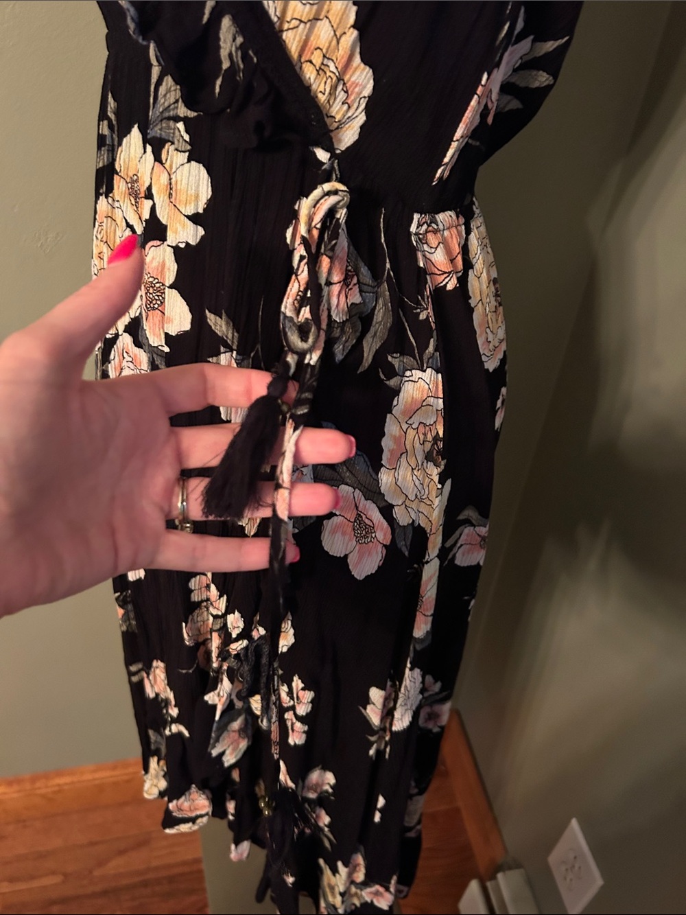American Rag Black Midi Dress with Pink & Cream Floral Print - Picture 4 of 4